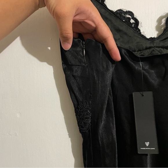 NWT Lulus Classy Beauty Black Satin Lace Mermaid Maxi Dress - Picture 9 of 11